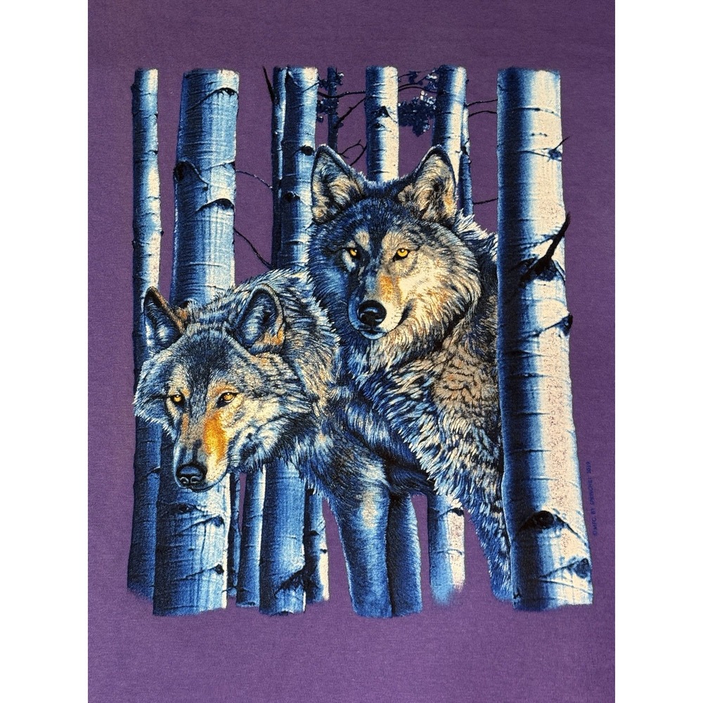 Vintage 90's Umbro Wolf Purple Single Stitch Large Wildlife Graphic T-Shirt, USA